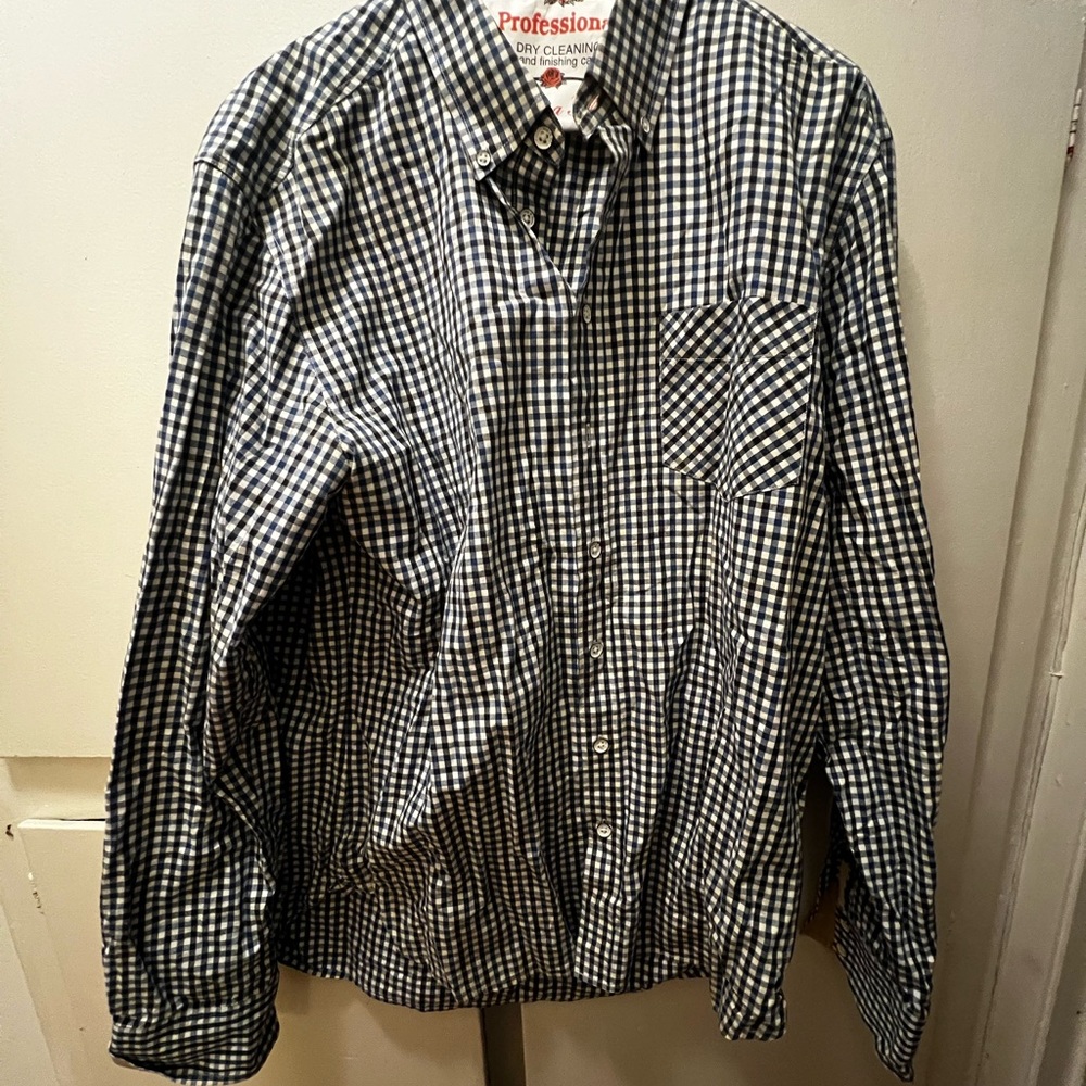 Men's Blue and White Checkered Shirt